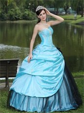 Find Quniceanera Ball Gown Aqua Open Skirt With Black Sparkle Tulle