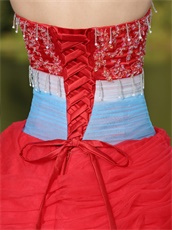 Colorful Basque Waist Red Quinceanera Dress Flat Tulle With 3D Flowers