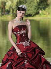 Hot Sell Burgundy Quinceanera Dress Party Wear With Silver Embroidery