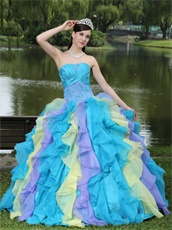 Multicolor Cyclic Thick Organza Ruffles Quinceanera Ball Gown 2019