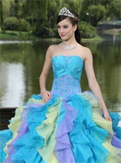 Multicolor Cyclic Thick Organza Ruffles Quinceanera Ball Gown 2019