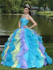 Multicolor Cyclic Thick Organza Ruffles Quinceanera Ball Gown 2019