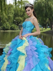 Multicolor Cyclic Thick Organza Ruffles Quinceanera Ball Gown 2019