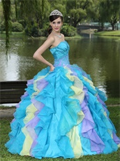 Multicolor Cyclic Thick Organza Ruffles Quinceanera Ball Gown 2019