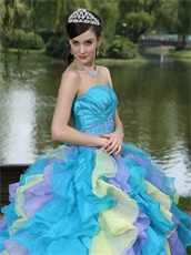 Multicolor Cyclic Thick Organza Ruffles Quinceanera Ball Gown 2019