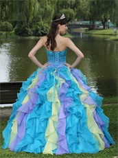 Multicolor Cyclic Thick Organza Ruffles Quinceanera Ball Gown 2019