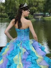 Multicolor Cyclic Thick Organza Ruffles Quinceanera Ball Gown 2019