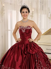 Wine Red And Black Sample Quinceanera Dress Silver Embroidery