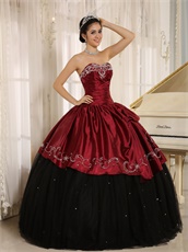 Wine Red And Black Sample Quinceanera Dress Silver Embroidery