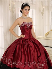 Wine Red And Black Sample Quinceanera Dress Silver Embroidery