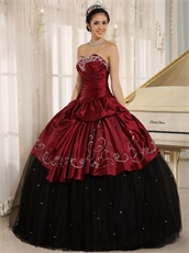 Wine Red And Black Sample Quinceanera Dress Silver Embroidery