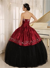 Wine Red And Black Sample Quinceanera Dress Silver Embroidery