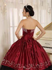 Wine Red And Black Sample Quinceanera Dress Silver Embroidery