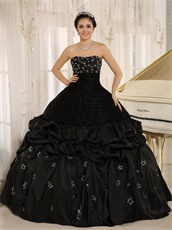 Strapless Black Military Court Gown With Silver Stars Embroidery