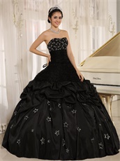 Strapless Black Military Court Gown With Silver Stars Embroidery