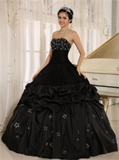 Strapless Black Military Court Gown With Silver Stars Embroidery