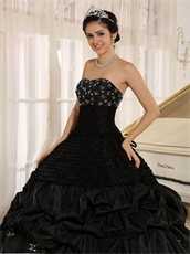 Strapless Black Military Court Gown With Silver Stars Embroidery