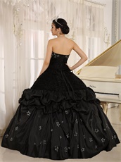 Strapless Black Military Court Gown With Silver Stars Embroidery