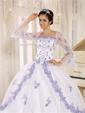 Square Flare Sleeves Winter White Quinceanera Cake Dress With Lavender