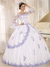 Square Flare Sleeves Winter White Quinceanera Cake Dress With Lavender