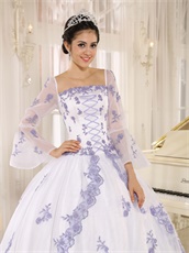 Square Flare Sleeves Winter White Quinceanera Cake Dress With Lavender