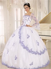 Square Flare Sleeves Winter White Quinceanera Cake Dress With Lavender