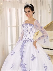 Square Flare Sleeves Winter White Quinceanera Cake Dress With Lavender