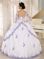 Square Flare Sleeves Winter White Quinceanera Cake Dress With Lavender