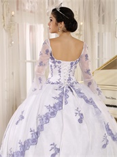 Square Flare Sleeves Winter White Quinceanera Cake Dress With Lavender