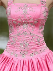 Rose Pink Square Stand Peaked Lapel Quinceanera Dress Embroidery