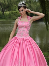 Rose Pink Square Stand Peaked Lapel Quinceanera Dress Embroidery