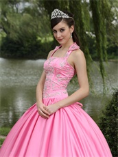 Rose Pink Square Stand Peaked Lapel Quinceanera Dress Embroidery