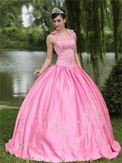 Rose Pink Square Stand Peaked Lapel Quinceanera Dress Embroidery