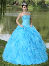 2019 Pretty Quince Thick Ruffles Ball Gown With Fully Beading Bodice