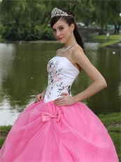 Embroidery Upper Part Hot Pink Skirt Quinceanera Gowns Online Store