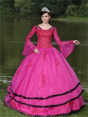 Unique Detachable Long Trumpet Sleeves Warm-toned Fuchsia Court Gowns