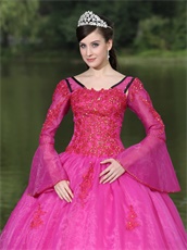 Unique Detachable Long Trumpet Sleeves Warm-toned Fuchsia Court Gowns