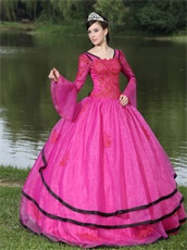 Unique Detachable Long Trumpet Sleeves Warm-toned Fuchsia Court Gowns