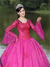 Unique Detachable Long Trumpet Sleeves Warm-toned Fuchsia Court Gowns