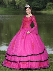 Unique Detachable Long Trumpet Sleeves Warm-toned Fuchsia Court Gowns