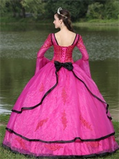 Unique Detachable Long Trumpet Sleeves Warm-toned Fuchsia Court Gowns