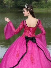 Unique Detachable Long Trumpet Sleeves Warm-toned Fuchsia Court Gowns