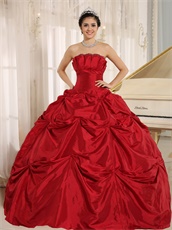 Wine Red Taffeta Pick-ups Skirt Quinceanera Gowns Without Applique