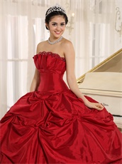 Wine Red Taffeta Pick-ups Skirt Quinceanera Gowns Without Applique