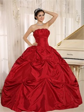 Wine Red Taffeta Pick-ups Skirt Quinceanera Gowns Without Applique