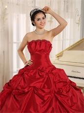 Wine Red Taffeta Pick-ups Skirt Quinceanera Gowns Without Applique