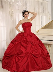 Wine Red Taffeta Pick-ups Skirt Quinceanera Gowns Without Applique