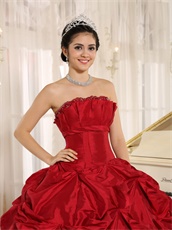 Wine Red Taffeta Pick-ups Skirt Quinceanera Gowns Without Applique