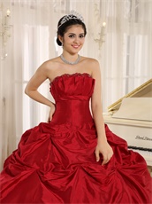 Wine Red Taffeta Pick-ups Skirt Quinceanera Gowns Without Applique