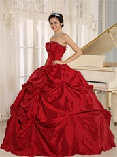 Wine Red Taffeta Pick-ups Skirt Quinceanera Gowns Without Applique